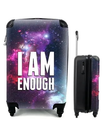 Produktbild von MuchoWow® Koffer Handgepäck Trolley Rollkoffer Kleine Reisekoffer mit 4 Rollen - Zitate - 'Ich bin genug' - Raum - Sprichwörter - Jungen - Mädchen - Kinder - Cabin Size < 55x40x23 cm & 55x40x20 cm - Kinderkoffer - Kabinenkoffer - Boardgepäck - Reise-Box - Reisekoffer - Reisegepäck - Koffer mit Bild - Trolley für Kinder