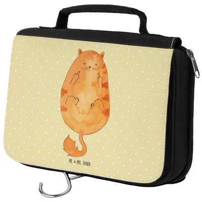 Produktbild von Mr. & Mrs. Panda Kulturtasche Katze Mittelfinger - Gelb Pastell - Geschenk, Katzen, Tiger, Necessaire, Kosmetikbeutel, kulturtäschchen, Cats, kosmetiktäschchen, Cat