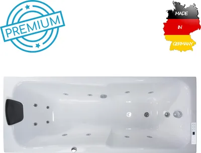 Produktbild von Basera PREMIUM Indoor Whirlpool Badewanne Bali 170 x 75 cm mit 12 Massagedüsen, Heizung, Ozongenerator, Bodenansaugung, LED-Ambiente, Touchpanel, Bluetooth, Radio