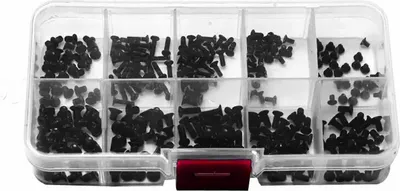 Produktbild von Set mit 300 sehr kleinen Eisenbolzen (M2, M2,5, M3, schwarz)