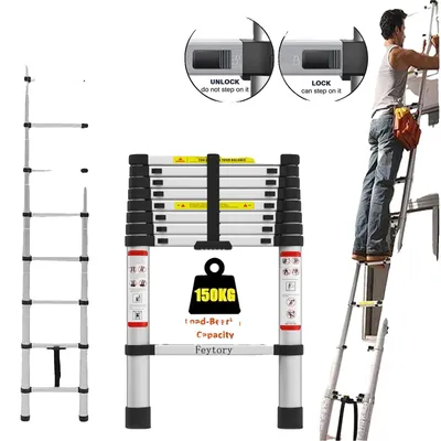 Immagine prodotto di Scala telescopica, design telescopico, leggera e portatile, 2,6 metri / 8,5 piedi (alluminio)