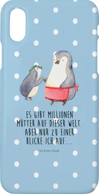 Produktbild von Mr. & Mrs. Panda Iphone 10 Handyhülle Pinguin mit Kind - Blau Pastell - Geschenk, Muttertag, Vorbild Mama, Hülle, Mutter, Handy, X, Cover, Mom