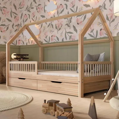 Obrázok produktu pre Crazy Pine detská posteľ s zásuvkami 190x90 cm – detská posteľ Montessori z masívneho borovicového dreva – bezpečná detská posteľ – jednoduchá montáž – Crazy Polly