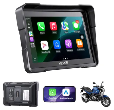 Produktbild von VEVOR Motorrad-Navi 7 Zoll mit Apple CarPlay und Android Auto Kabellos, für BMW-Motorräder, GPS-Navigation mit Dual-Bluetooth, IP67, Fester Clip-On-Montage und Siri/Google-Sprachassistent, Schwarz