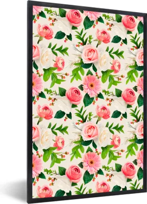 Produktbild von MuchoWow® MuchoWow® Gerahmtes Poster Blumen - Rosen - Rosa 40x60 cm - Poster mit zchwarzem Bilderrahmen - Papierdruck - Wandbilder