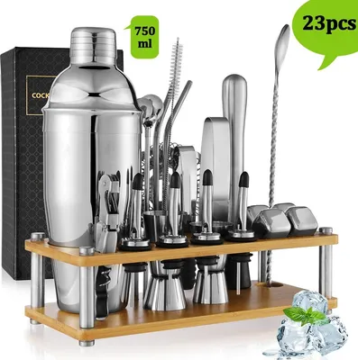 Produktbild von Cocktail Shaker Set, 750ML 23 Teiliges Edelstahl Barkeeper Kit Professionelles Martini Mixing Bartending Kit Kombination, Home Stylish Bar Tool Set mit Cocktail Rezeptheft