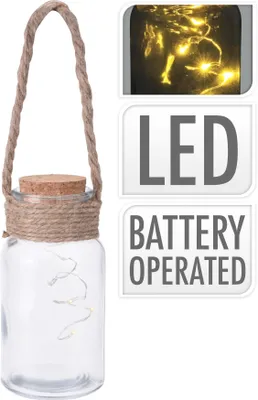 Produktbild von LED Laterne 6,5x15cm mit Kork und Jute Henkel inkl. Batterien Warmweiß