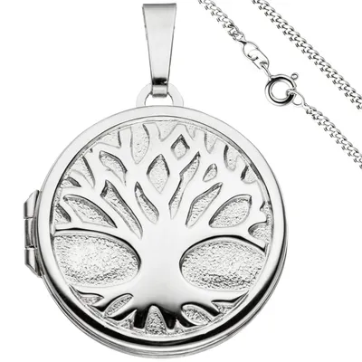 Produktbild von Schmuck-Set, Medaillon für 2 Fotos Baum des Lebens, Panzerkette 925 Silber, 60cm