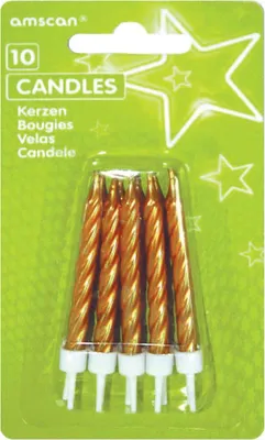 Image de Bougie d'anniversaire dorée métallisée avec support, 10 pièces