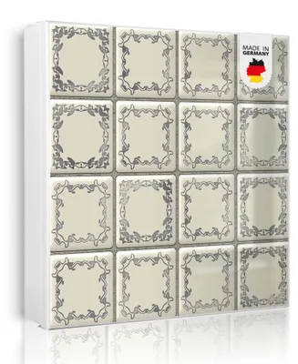 Produktbild von banjado Schlüsselkasten aus Metall, 30x30cm groß mit 32 Haken, als Magnettafel nutzbar, Korpus weiß, Anschlag rechts, Kacheln [SKGW1 10413]