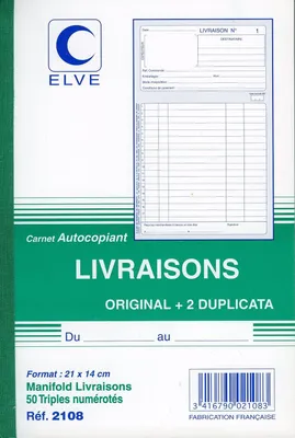 Immagine prodotto di 10 copie del modulo ELVE 2108 "Consegne", più 2 duplicati, in triplice copia