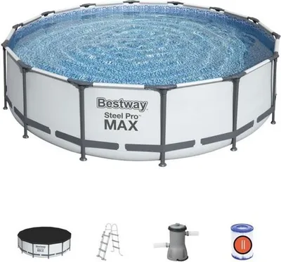 Produktbild von Aufstellpool-Set, BESTWAY Steel Pro Max, 427 x 107 cm, Rund, mit Pumpe, Leiter, Abdeckung & Filterkartusche
