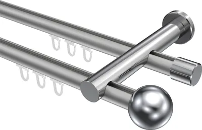 Produktbild von Interdeco Innenlaufstange / Gardinenstange mit Innenlauf Silbergrau / Chrom, Typ Platon Luino (Kugel), 20 mm Ø 2-läufig, 200 cm