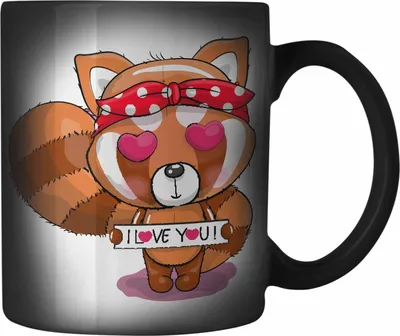 Produktbild von Trendation - Süßer Roter Panda Farbwechsel Zauber-Tasse Musik Kinder Geschenkidee für Jungs Mädchen Lustige Grafik I Love You (Schwarz)