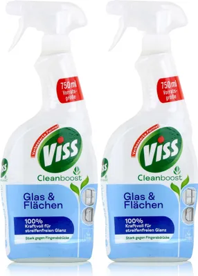 Produktbild von Viss Cleanboost Glas & Flächen Reiniger 750ml - Streifenfreier Glanz (2er Pack)