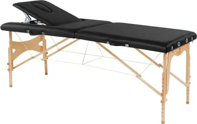 Zdjęcie produktu dla Stół zabiegowy, stół do masażu, stół składany, mobilny, wysokość 57-85 cm, wykonany z drewna, kolor:43 czarny