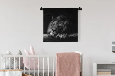 Produktbild von MuchoWow® Wandteppich Wandbehang Löwe - Baum - Schwarz - Weiß 60x60 cm Tapisserie Dekoration Wandtuch - Dekorationen - Wand Decke