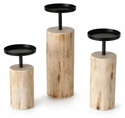 Kerzenhalter-Set Tempe aus Holz, 3 Stück, Höhen 14/18,5/23,5 cm