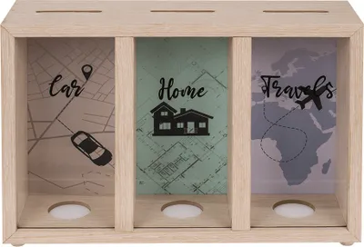 Produktbild von Holz-Spardose mit 3 Fächern, Car/Home/Travels