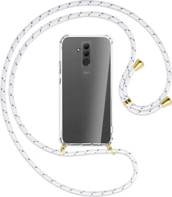 Produktbild von Handykette Backcover-Schutzhülle mit Band (Metall goldfarben) für Huawei Mate 20 lite - weiß/grau