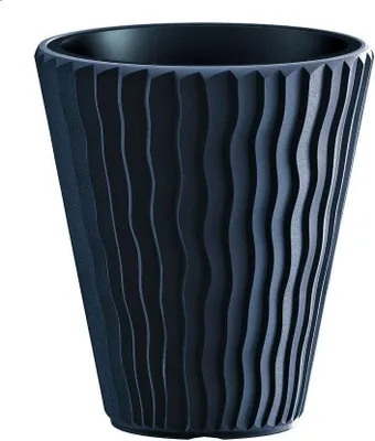 A dark gray, textured planter pot.