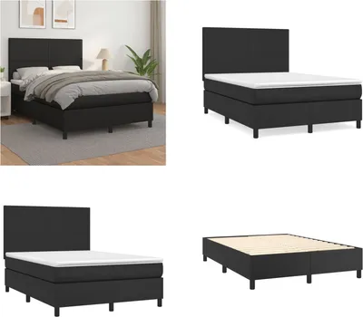 Produktbild von vidaXL Boxspringbett mit Matratze Schwarz 140x200 cm Kunstleder - Boxspringbett - Boxspringbetten - Bett - Schlafzimmermöbel