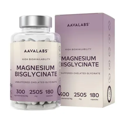 Produktbild von Aavalabs Magnesium Bisglycinat | 300 mg | Muskeln & Schlaf | 180 Kapseln
