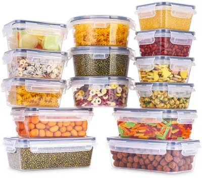 Immagine prodotto di Set di 28 contenitori per alimenti con coperchi (14 contenitori + 14 coperchi), contenitori per alimenti, contenitori per pasti, adatti al microonde e al congelatore, a tenuta stagna, ermetici, in plastica