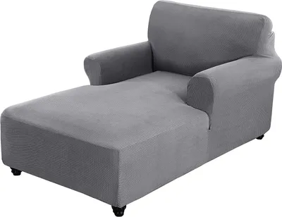 Obrázek produktu pro Chaise Longue Cover Stretch Chaise Longue Slipcover pro obývací pokoj Chaise Longue s dvojitým ramenem Chaise Longue Cover, světle šedá
