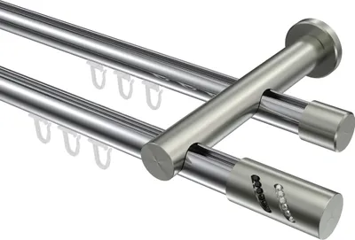 Produktbild von Interdeco Innenlaufstange / Gardinenstange mit Innenlauf Chrom / Edelstahl-Optik, Typ Platon Zoena (Glitzerzylinder), 20 mm Ø 2-läufig, 260 cm