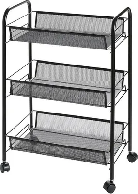 Produktbild von Rollwagen mit 3 Ebenen, Platzsparend, 3-stöckiger Schrank auf Rollen, Regale im modularen Design, Multifunktional Aufbewahrungswagen, Schmal, schwarz