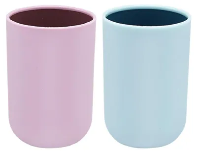 Productafbeelding van Tandbekertjes, 2 stuks, kunststof, roze en blauw, 7,2 x 10,5 cm