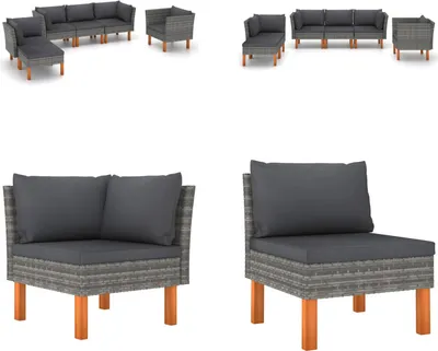 Produktbild von vidaXL 6 tlg. Garten Lounge Set Poly Rattan und Eukalyptusholz Grau - Garten-Sofa-Set - Garten-Sofa-Sets - Gartenmöbel Set - Gartenmöbel Sets