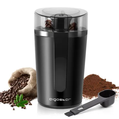 Produktbild von Aigostar Elektrische Kaffeemühle Mahlgrad Einstellbar BPA Frei Caffe Grinder Mixer Mühle Zerkleinerer für Kaffeebohne Leinsamen Nuss Gewürze Getreide 60g 200W