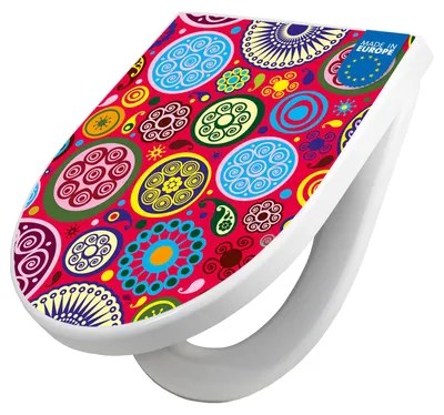 Produktbild von WC Sitz mit Absenkautomatik D Form Motiv Retro Kreise [TDW3 10048]