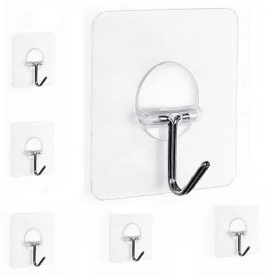 Produktbild von Transparente, selbstklebende Haken, kein Bohren erforderlich, Tragfähigkeit 3-6 kg, wasserdicht, rostfrei, wiederverwendbar, geeignet für Decken, Handtücher und die Küche, und können zur Verwendung in Küche, Bad, Innen- und Außenbereich entfernt werden.