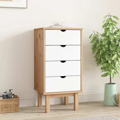 Produktbild von The Living Store Schubladenschrank OTTA Braun & Weiß 45x39x90 cm Massivholz