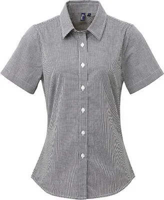 Zdjęcie produktu dla Premier Workwear , damska koszula Microcheck (Gingham) z krótkim rękawem , czarny , biały , M