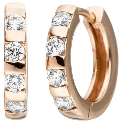 Produktbild von Creolen 16mm Ohrringe Ohrschmuck weiße Zirkonia 925 Silber rotvergoldet