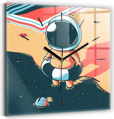 Produktbild von Wallfluent Wanduhr – Stilles Quarzuhrwerk - Uhr Dekoration Wohnzimmer Schlafzimmer Küche - Zifferblatt mit Striche - schwarze Zeiger - 30x30 cm - Astronautenkind