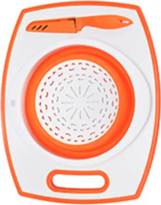 Produktbild von 3-tlg. Küchen-Set Schneidebrett Kunststoff, Farbe:Orange