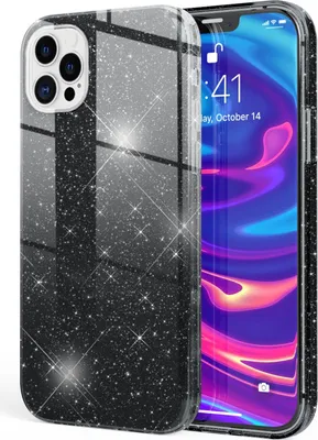 Produktbild von NALIA Glitzer Handy Hülle für iPhone 12 Pro Max, Bling Case Glitter Cover Bumper Schwarz