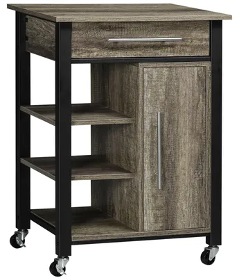 Produktbild von Kš¹chenwagen mit Schublade, Ablagen, Schrank und 4 Rollen, Spanplatte, 60 x 50 x 84,5 cm, Eiche