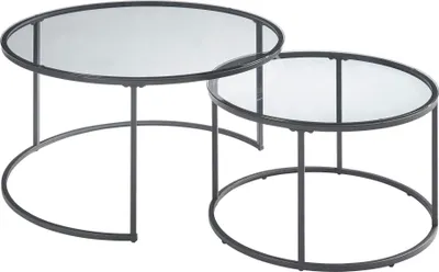 Produktbild von Couchtisch 2er Set 'Kokkola' Metallgestell rund Rauchglas