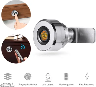 Obrázek produktu pro Inteligentní zámek na zásuvku s ovládáním otiskem prstu a aplikací, elektronický zámek na skříň s Bluetooth, kapacita 100 otisků prstů, dobíjecí, bez klíče, chytrý zámek zinkové slitiny pro domácí kancelář, fitness centrum