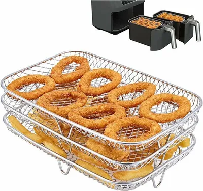 Produktbild von Multifunktionaler, dreilagiger, stapelbarer Heißluftfritteusenrost, kompatibel mit der NINJA Dual Zone Foodi Heißluftfritteuse [AF400EU]/[AF300EU], Zubehör für Heißluftfritteusen