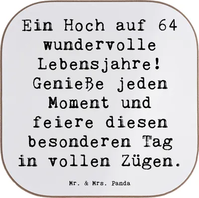 Produktbild von Mr. & Mrs. Panda Untersetzer für Gläser Spruch 64. Geburtstag Feier - Weiß - Geschenk, Geburtstagspersonalisiert, gläseruntersetzer, 64 Jahre, Tassen, Holzuntersetzer