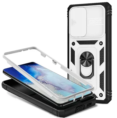 Immagine prodotto di NALIA custodia ad anello in stile militare per Samsung Galaxy S21 Ultra, estremamente protettiva con cornice del display e copertura della fotocamera, anello a 360° per la funzione di supporto bianco