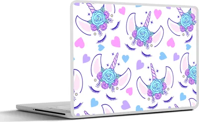 Produktbild von MuchoWow® Laptop Aufkleber Sticker Cover Mädchen - Einhorn - Blumen - Muster - Mädchen - Kinder - Kinder 36.5x27.5 cm - Laptop-Sticker