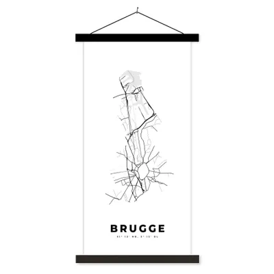 Produktbild von MuchoWow® Textilposter Belgien - Brügge - Stadtplan - Karte - Schwarz und weiß - Karte 90x180 cm mit schwarzem Rahmen - Dekoration Wohnzimmer